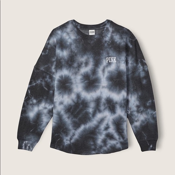 Vs Victorias Secret Pink Varsity Crew Sweater Jacket Top Black Ivory Tie Dye XS - Picture 6 of 7